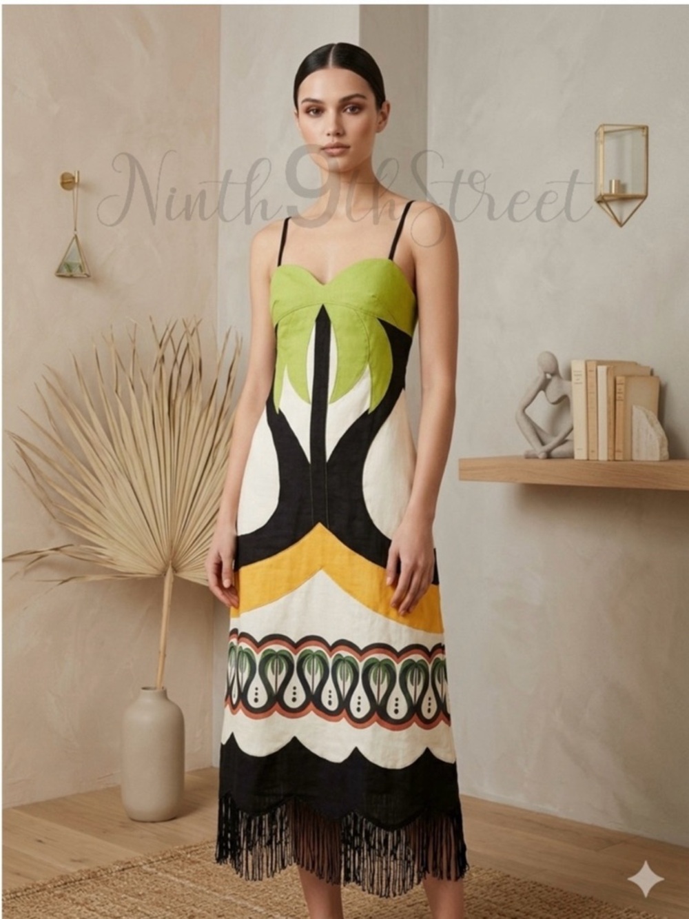 FARM Rio Coconut Tree Flow Cutwork Linen Midi Dress Women’s XS NWT - Picture 2 of 16